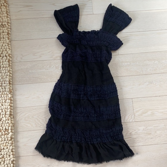 Yoana Baraschi Stretch Knit Midi Dress Black Navy size Medium 9D182 - Picture 3 of 10